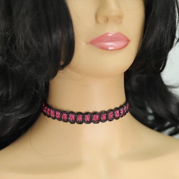Dark Pink and Black Choker Adjustable Elegant Lace Chokers  (#15) - Picture 8 of 9